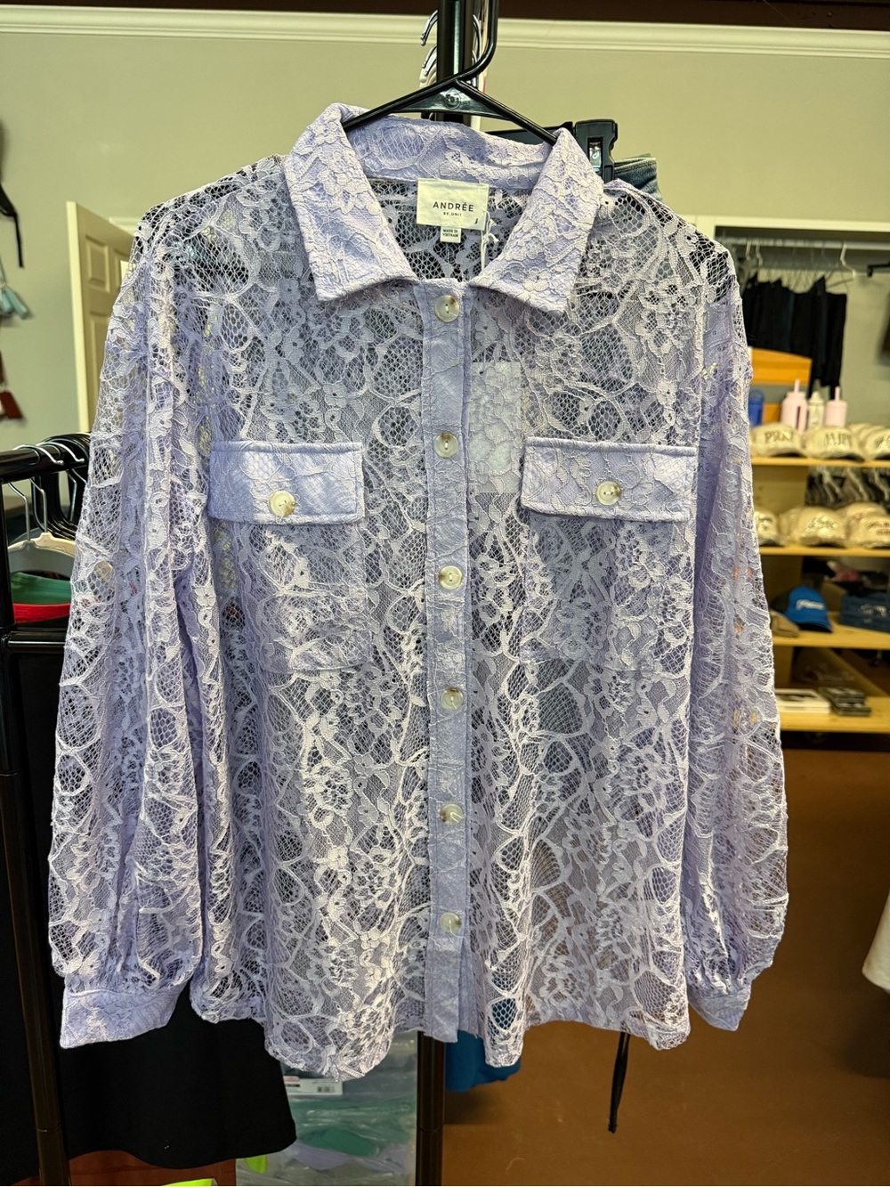 ANDREE BY UNIT Lavender Lace Button-Down Shirt